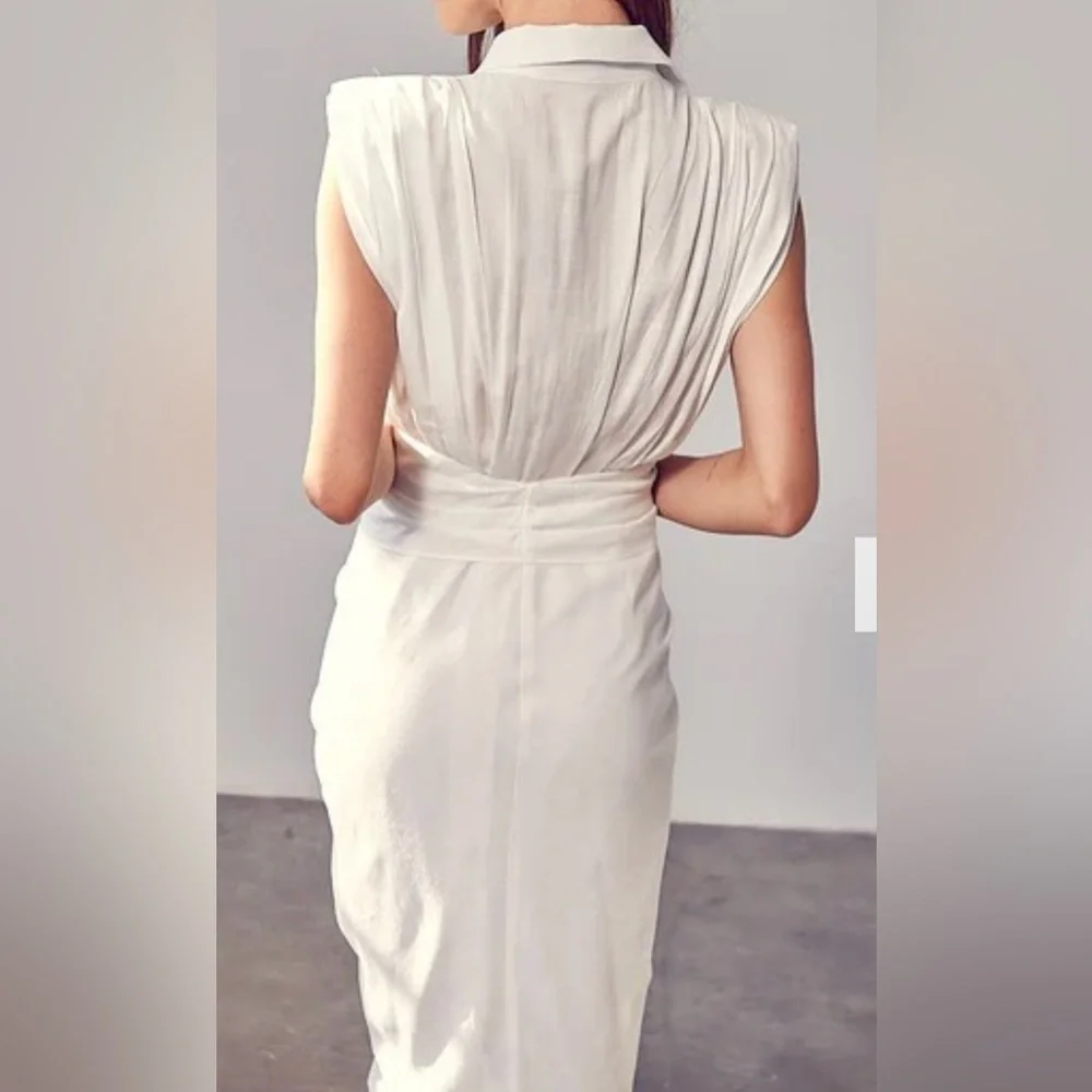 Do+Be Be White Button Front Tie Mini Dress Sleeveless Sz M Collared Flat Pleats - Picture 3 of 16